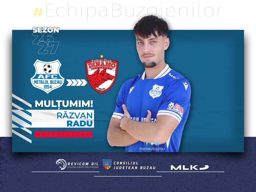 Răzvan Radu a plecat de la Metalul Buzău la Dinamo // foro: Facebook Dinamo a bifat transferul #3: „Definitiv, am păstrat procente”