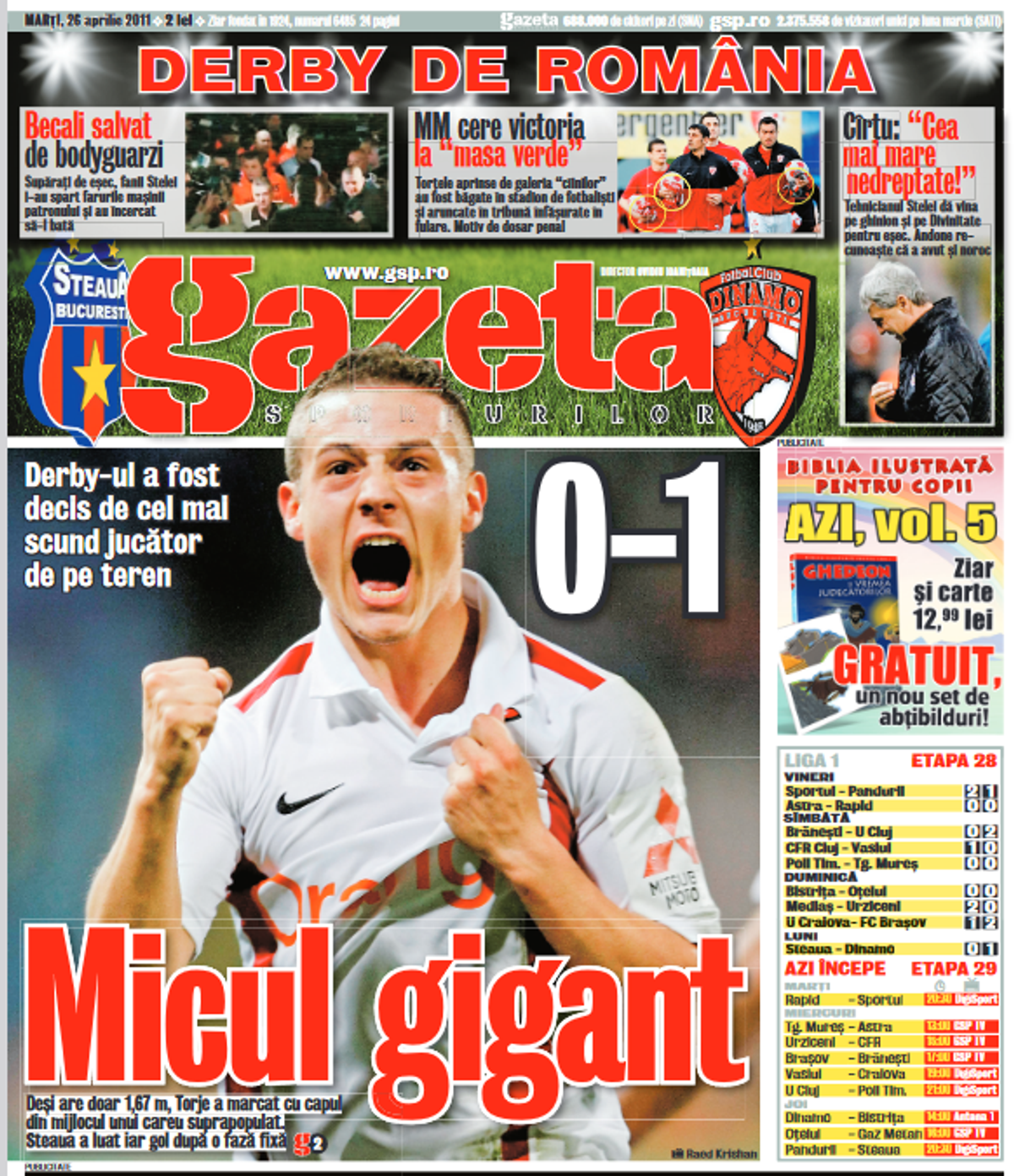 Cum arătau primele pagini din Gazeta Sporturilor de după derby-urile FCSB - Dinamo din Ghencea