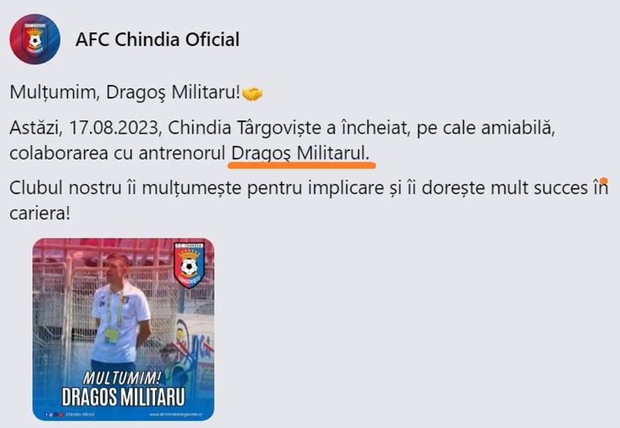 Culisele plecării surprinzătoare a lui Dragoș Militaru de la Chindia: „Se bat cap în cap!” + Ce l-a deranjat: „Aberant, cea mai mare prostie, n-am auzit o minciună mai mare!”