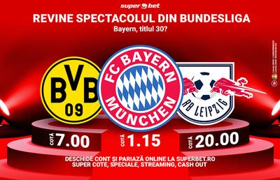 Reîncepe Bundesliga, cu Bayern din nou mare favorită. Urmează titlul 30? Alege-ți favoriții și pariază pe ei la Superbet!