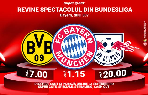 Reîncepe Bundesliga, cu Bayern din nou mare favorită. Urmează titlul 30? Alege-ți favoriții și pariază pe ei la Superbet!