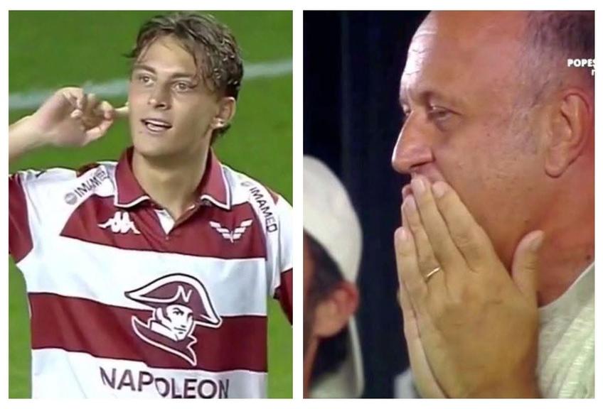 Reacția fiului după gol și a tatălui, copleșit de emoție, la „oficială”