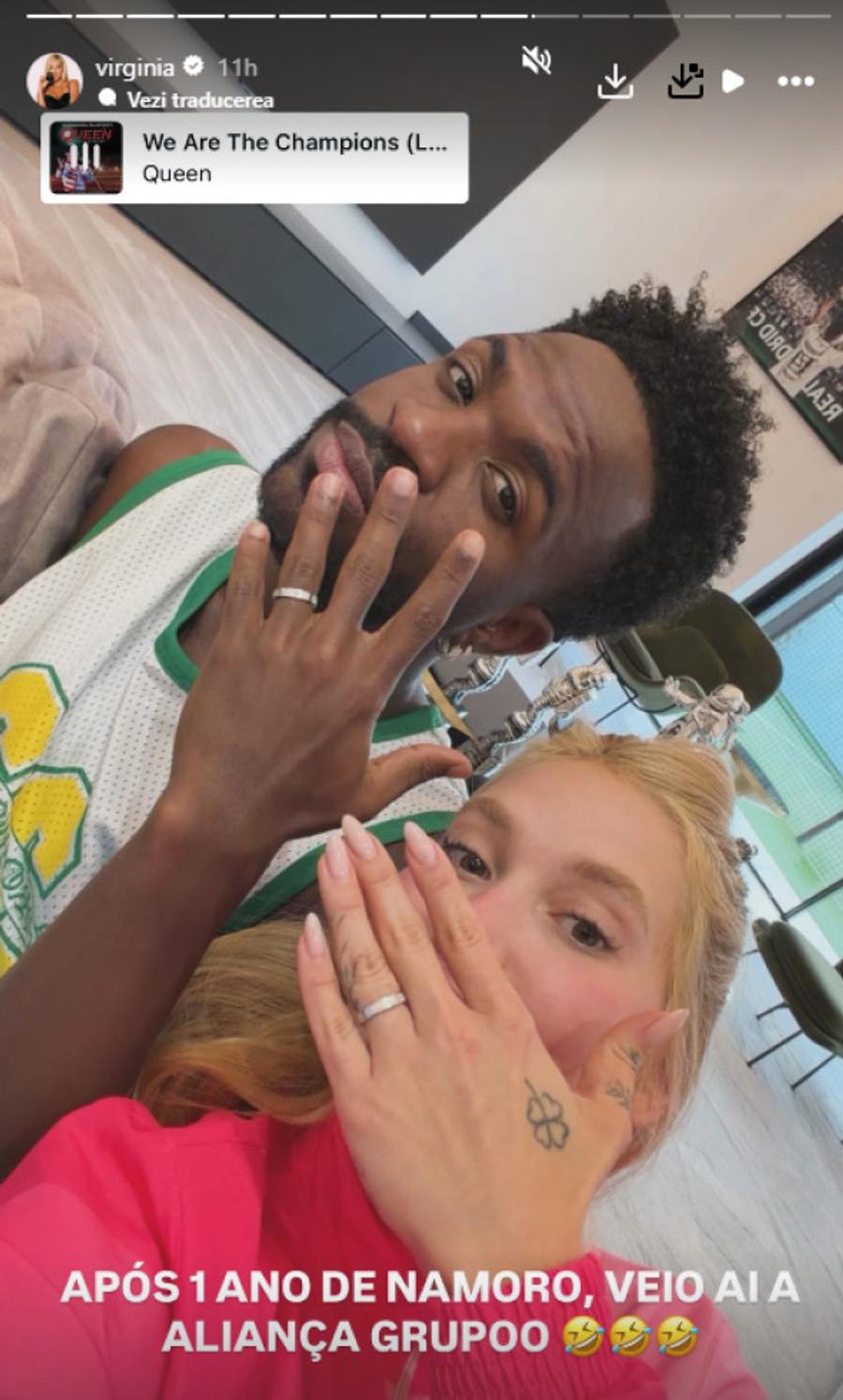 Postarea prin care Virginia și Vinicius și-au anunțat logodna Virginia a anunțat logodna cu superstarul lui Real Madrid, după un an de relație