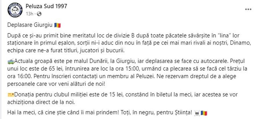 Oltenii inflamează spiritele, înainte de Dinamo - FCU Craiova: „Donația pentru clubul miliției este de 15 lei”