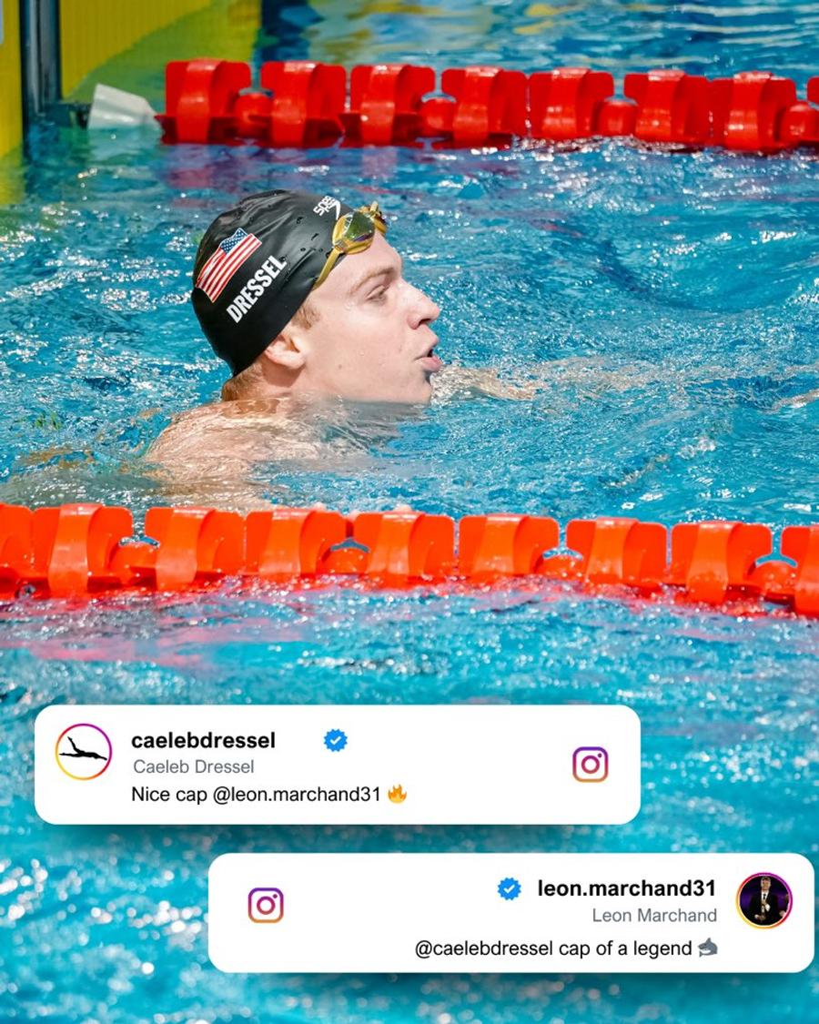 Schimbul de replici între cei doi campioni olimpici Leon Marchand a purtat o cască specială la revenirea în competiții: „Este cineva pe care îl admir și care m-a ajutat”