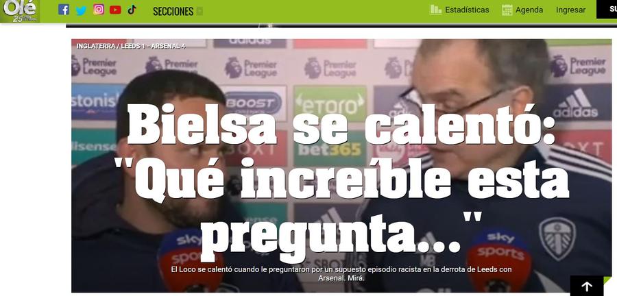 Cotidianul argentinian Ole a deschis site-ul cu știrea cu Bielsa Indignarea