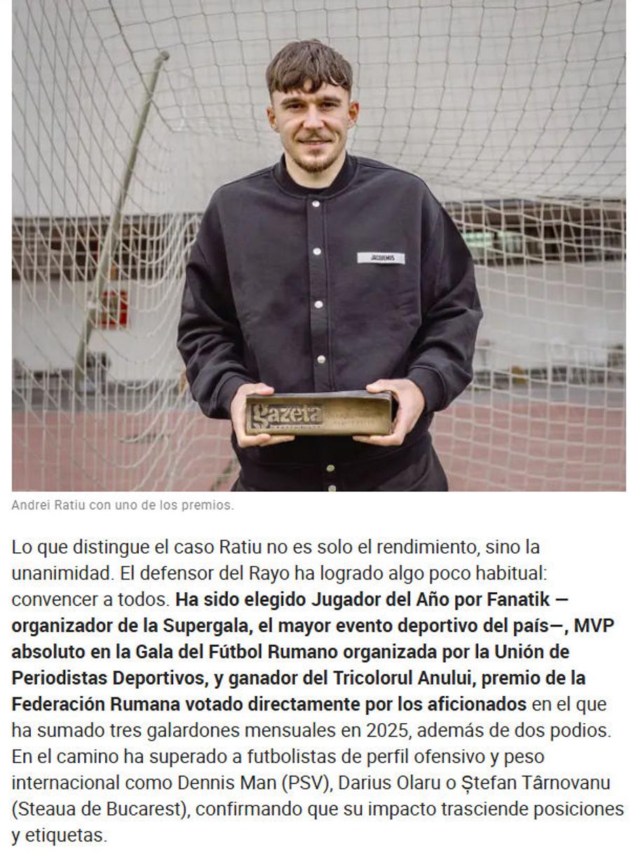 Pasaj din articolul MARCA MARCA, după ce Andrei Rațiu a fost ales Fotbalistul Anului în Ancheta GSP: „Cel mai prestigios premiu. Balonul de Aur al României”