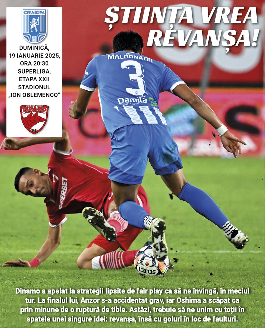 Coperta programului de meci Universitatea Craiova - Dinamo / foto: Facebook „Dinamo a apelat la strategii lipsite de fair-play” » Ce apare pe coperta programului de meci editat de Universitatea Craiova
