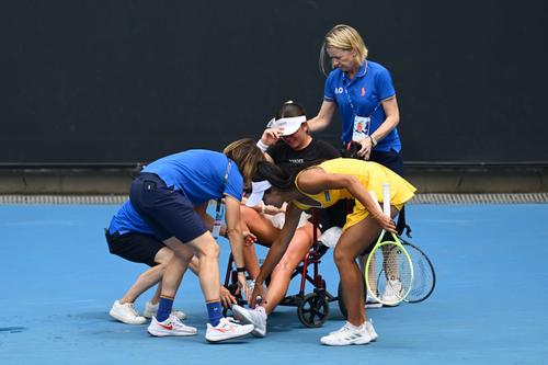 Marina Stakusic, în scaun cu rotile, cu Priscilla Hon alături/Foto: Getty Images