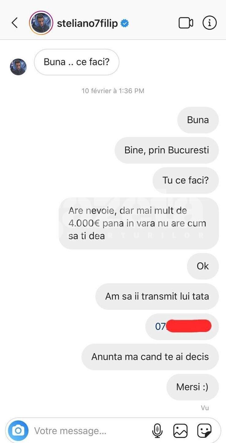 FOTO EXCLUSIV Luana Rednic îi răspunde lui Victor Becali: „Steliano m-a întrebat dacă tata are nevoie de un fundaș” » GSP a obținut conversația dintre Luana și Filip