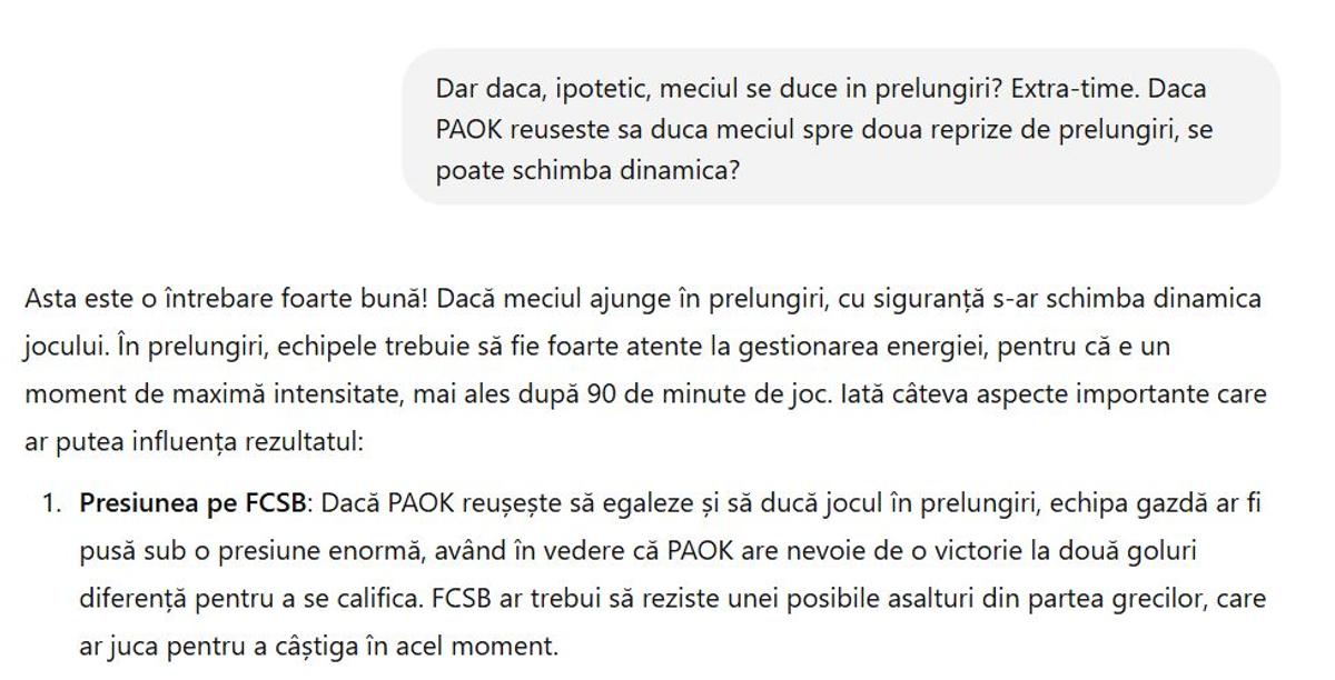 Experiment II: ChatGPT și-a pus „mintea” la contribuție pentru FCSB - PAOK Salonic: ce a ieșit