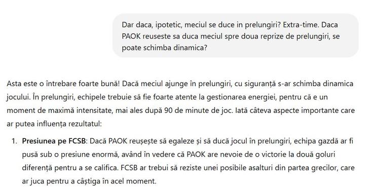 Experiment: ce spune ChatGPT despre FCSB - PAOK Salonic