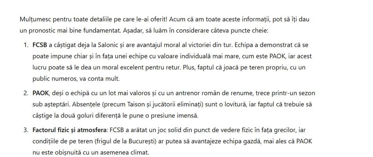 Experiment II: ChatGPT și-a pus „mintea” la contribuție pentru FCSB - PAOK Salonic: ce a ieșit