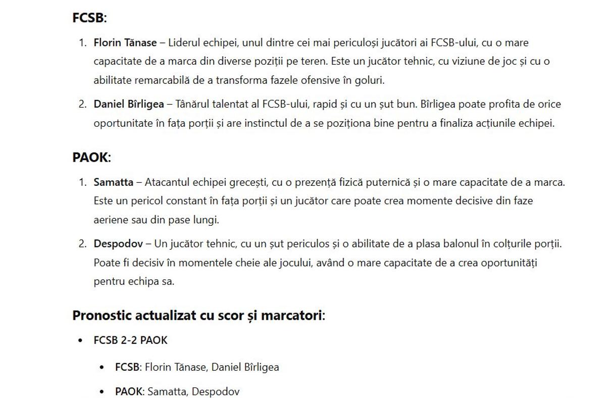 Experiment II: ChatGPT și-a pus „mintea” la contribuție pentru FCSB - PAOK Salonic: ce a ieșit