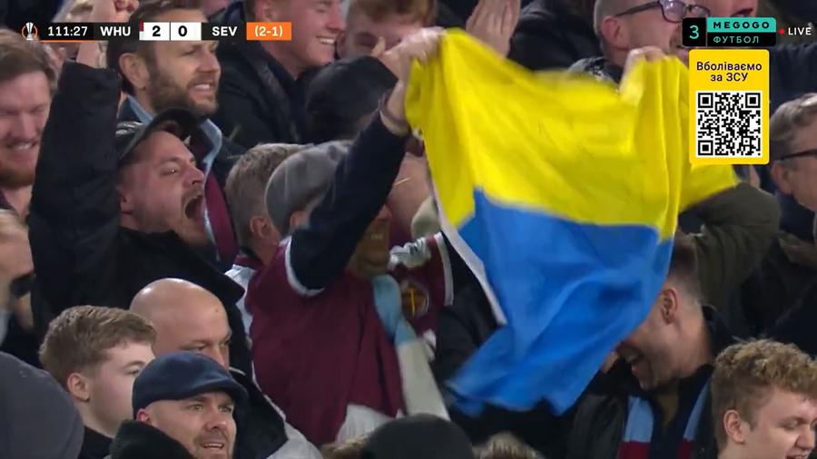 Imaginea originală, imediat după golul lui Yarmolenko Televiziunea rusă a înlocuit imaginile cu steagurile Ucrainei pe transmisiunea live! Ce a apărut după golul marcat de Yarmolenko în West Ham - Sevilla, din Europa League