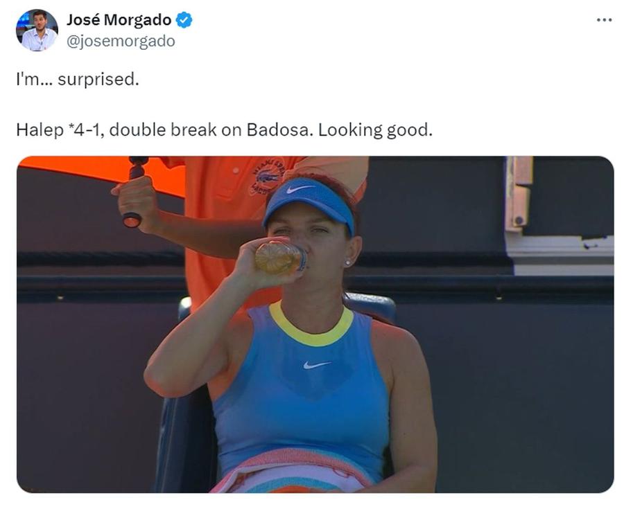 Reacția presei internaționale după revenirea Simonei Halep pe teren, foto: captură de ecran Twitter „Ne-a lipsit zâmbetul ăsta!” » Presa internațională, impresionată de Simona Halep: „A avut nevoie doar de câteva puncte pentru a-și reintra în ritm”