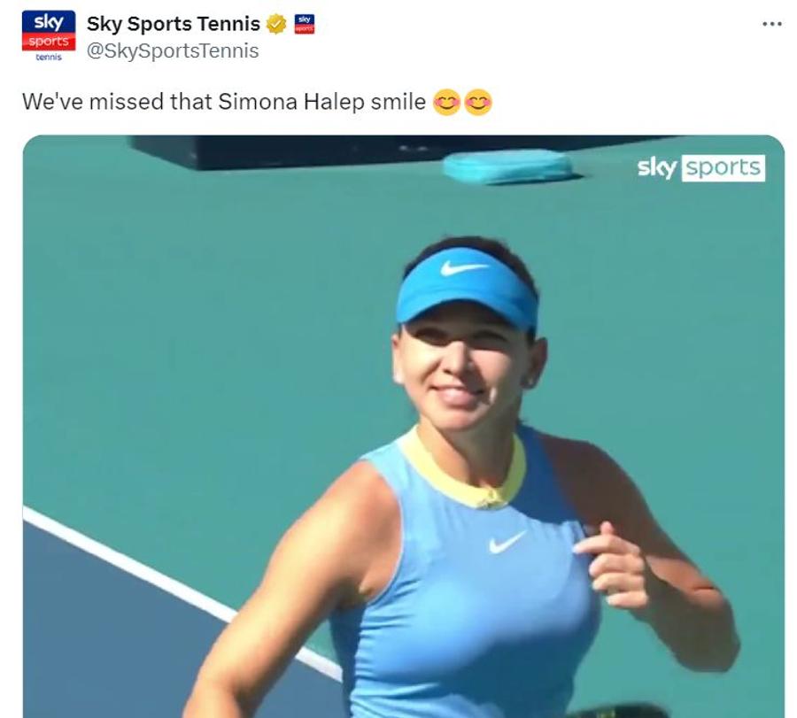 Reacția presei internaționale după revenirea Simonei Halep pe teren, foto: captură de ecran Twitter „Ne-a lipsit zâmbetul ăsta!” » Presa internațională, impresionată de Simona Halep: „A avut nevoie doar de câteva puncte pentru a-și reintra în ritm”