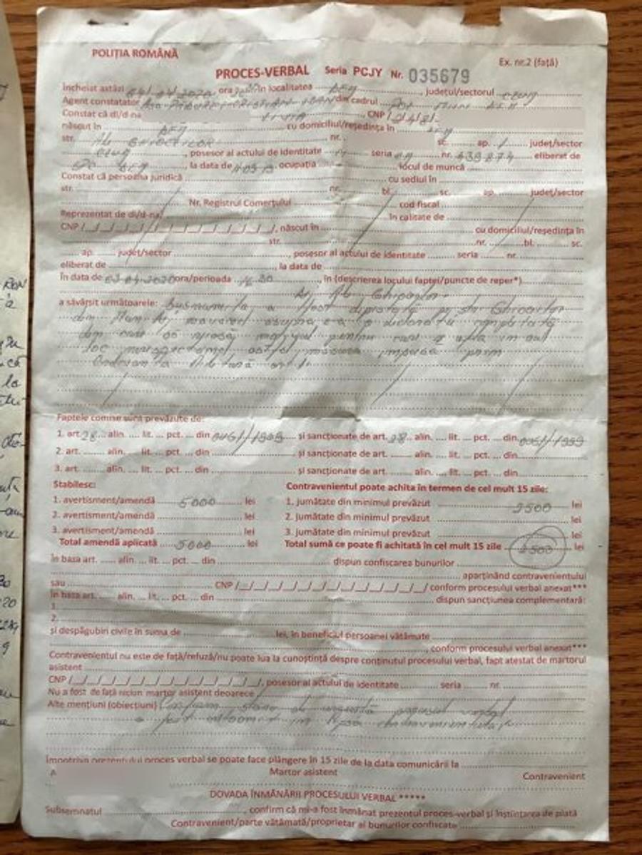 COVID-19. Amendă de 5.000 de lei pentru o femeie de 72 de ani din Dej » Motivul autorităților + procesul verbal