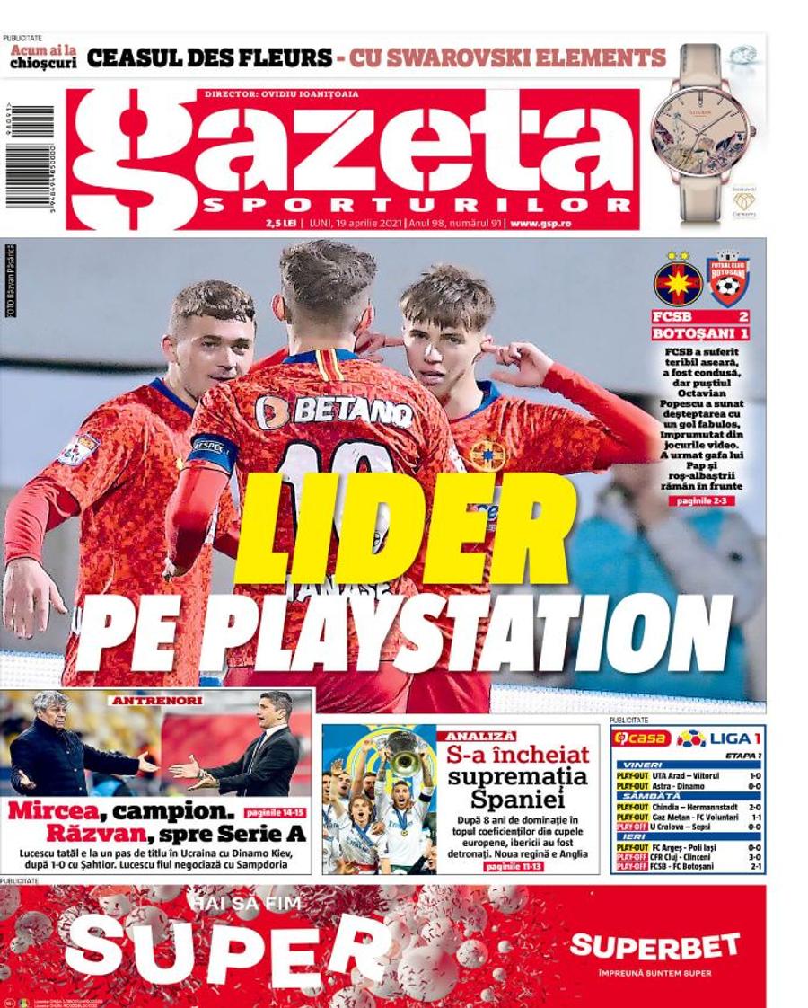 Prima pagină a Gazetei Sporturilor de astăzi Cea mai tare reacție după „bijuteria” lui Octavian Popescu: „Am țipat de mi-am speriat soția! Gestul lui arată multă personalitate”