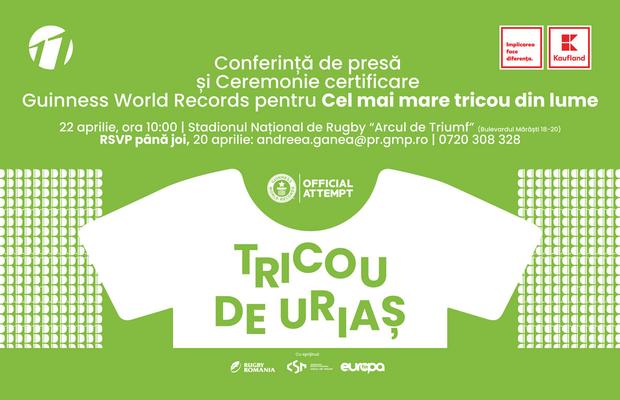 România va intra în Cartea Recordurilor cu un Tricou de Uriaș. Află cum poți participa la eveniment