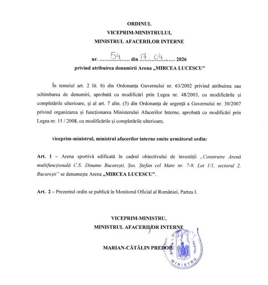 Documentul postat de cei de la MAI Arena din România care se va numi „Mircea Lucescu”: „Am decis”
