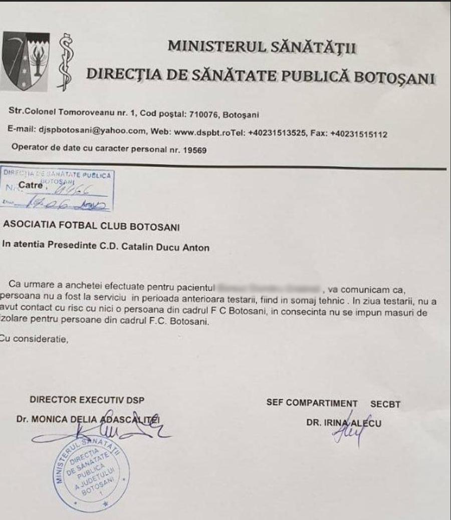Comunicatul DSP după un nou caz de coronavirus la FC Botoșani: „Nu se impun măsuri de izolare”