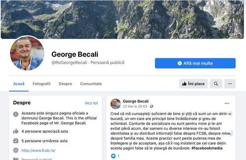 Pagina de Facebook a lui Gigi Becali