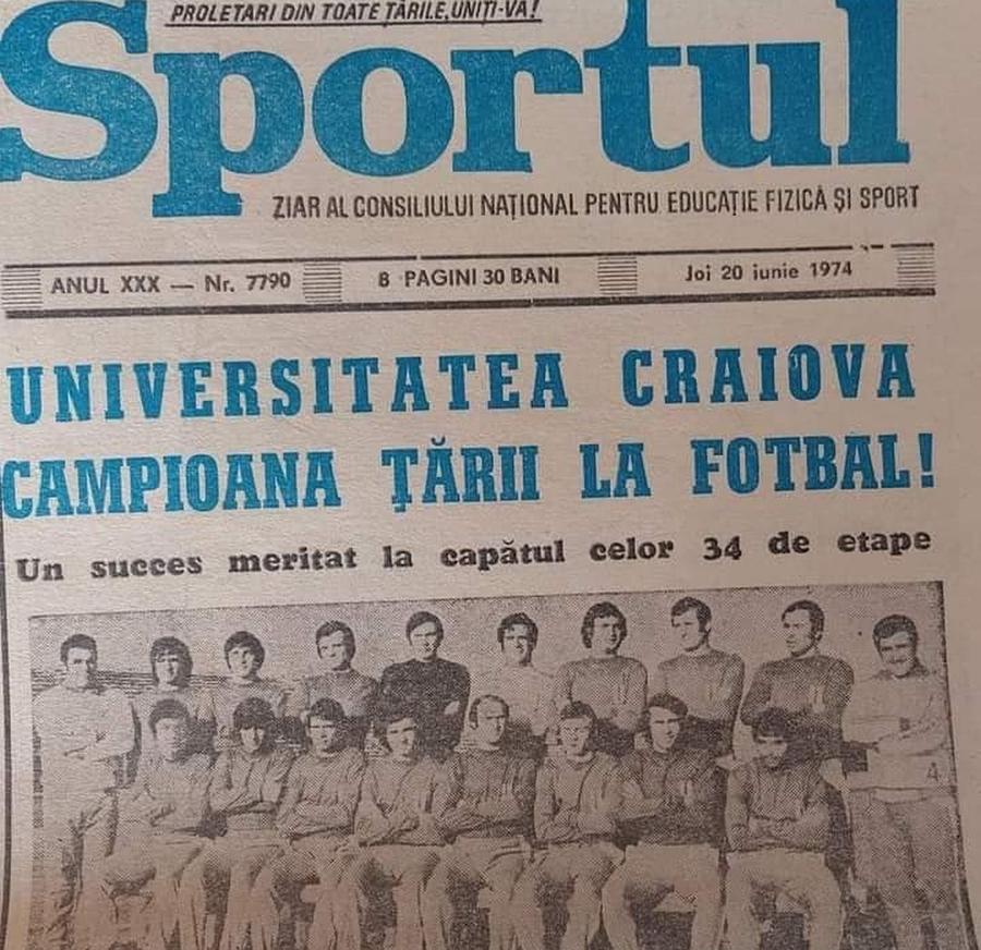 Prima pagină istorică ce marca întâiul succes intern al Științei Cum au marcat cele două cluburi din Craiova 50 de ani de la primul titlu al Științei » Mișcare de marketing a lui Mititelu + Reacția echipei lui Rotaru