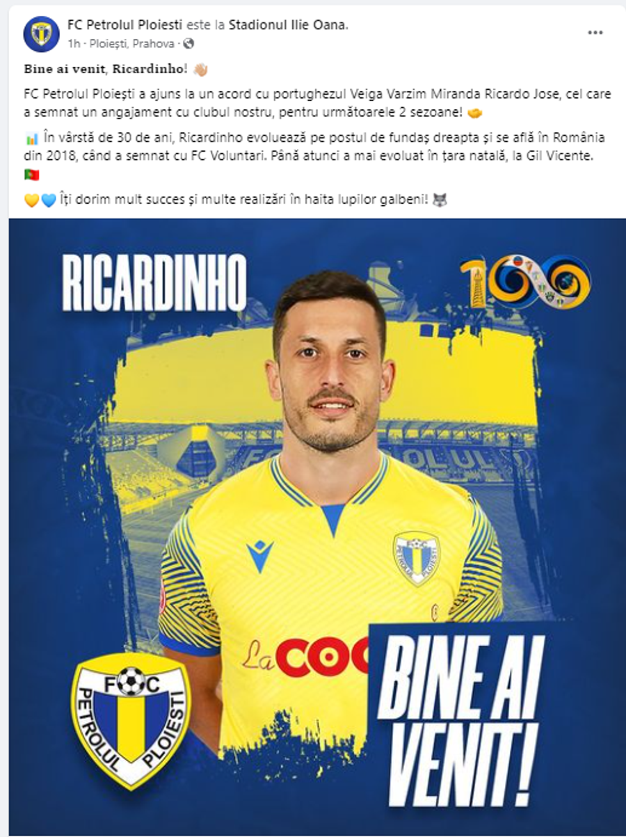 Petrolul Ploiești a confirmat transferul lui Ricardinho Transfer important realizat de Petrolul! A venit un fundaș cu mare experiență în Superligă