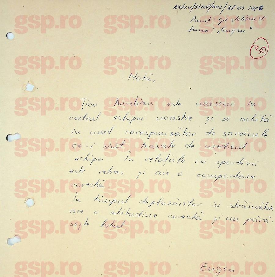 Aceasta este nota informativă a colaboratorului „Eugen” (Emil Săndoi) despre maseurul Universității Craiova, Aurelian Țîcu. Foto: arhiva CNSAS Emil Săndoi, „Eugen” de la Securitate: „Știe ce are de făcut la lot” + Ce a scris despre Gică Popescu „Petrescu” și conexiunile incredibile cu dosarul de agent al „Baciului”