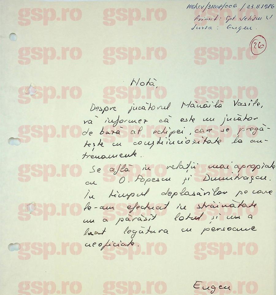 Aceasta este nota informativă a lui „Eugen” (Emil Săndoi) despre colegul Vasile Mănăilă. Foto: arhiva CNSAS Emil Săndoi, „Eugen” de la Securitate: „Știe ce are de făcut la lot” + Ce a scris despre Gică Popescu „Petrescu” și conexiunile incredibile cu dosarul de agent al „Baciului”