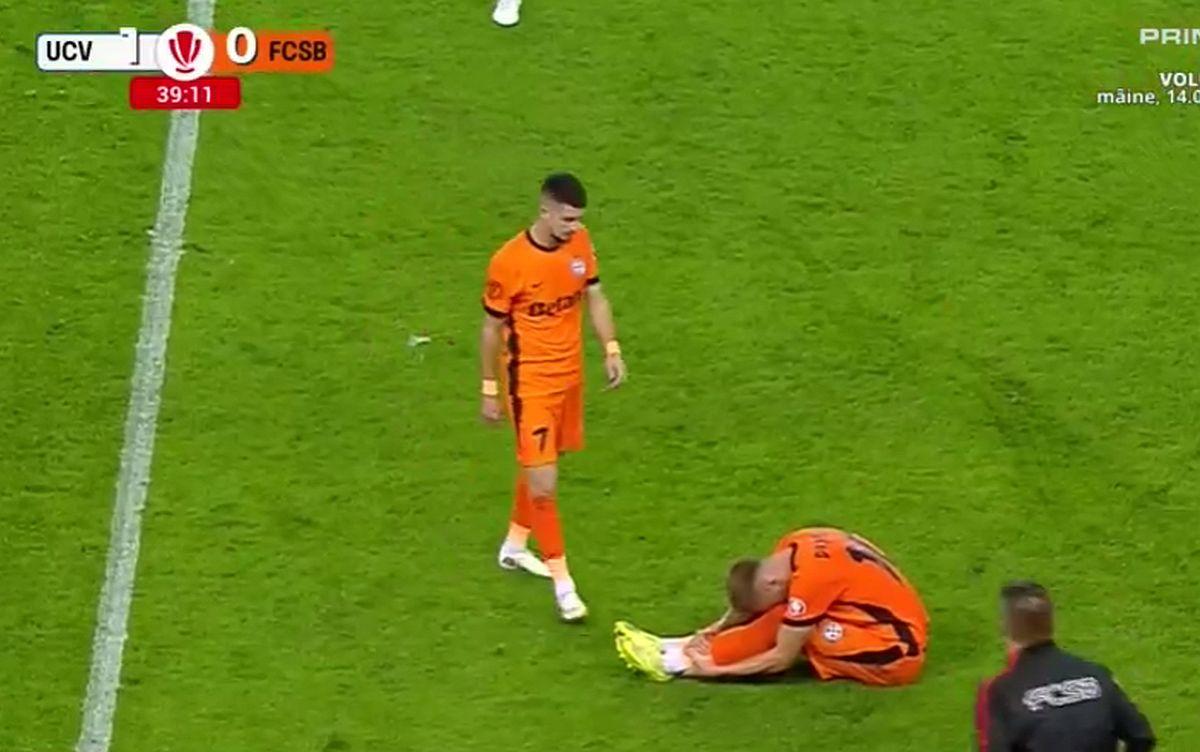 Drăguș „s-a rupt” după 38 de minute! Dublă-lovitură, pentru FCSB și Hagi