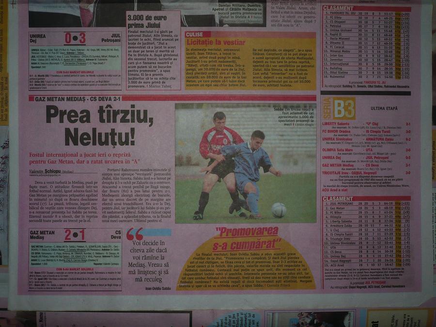 Gazeta Sporturilor din 12 iunie 2005 consemnat declarația lui Neluțu Sabău potrovit căreia ”promovarea a fost cumpărată” GSP investighează pe firul autodenunțului lui Simota: blat cu Deaconu la centru și Crăciunescu în tribune. Jocuri de culise pentru cuplul Sabău - Giovanni Becali?