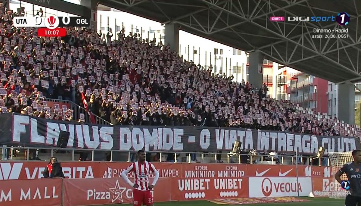 Flavius Domide, omagiat de un stadion întreg » Ce s-a întâmplat în minutul 10 din UTA - Oțelul