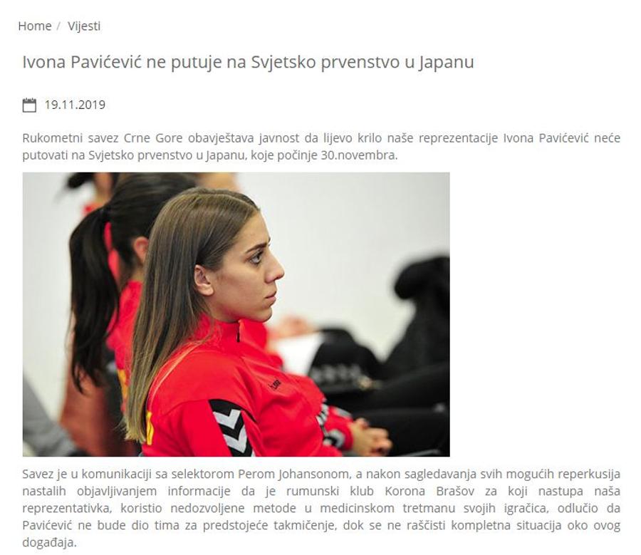 Scandalul de dopaj de la Corona Brașov ia proporții! Muntenegru a lăsat-o acasă pe Ivona Pavicevic