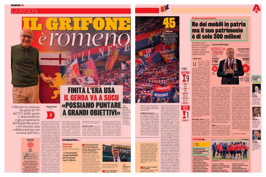 Materialul despre Dan Șucu a fost publicat și în ediția tipărită de astăzi a Gazzettei „Românul care a reușit afacerea SECOLULUI” » Gazzetta dello Sport a deschis astăzi cu Dan Șucu: „Averea lui ridică unele îndoieli”