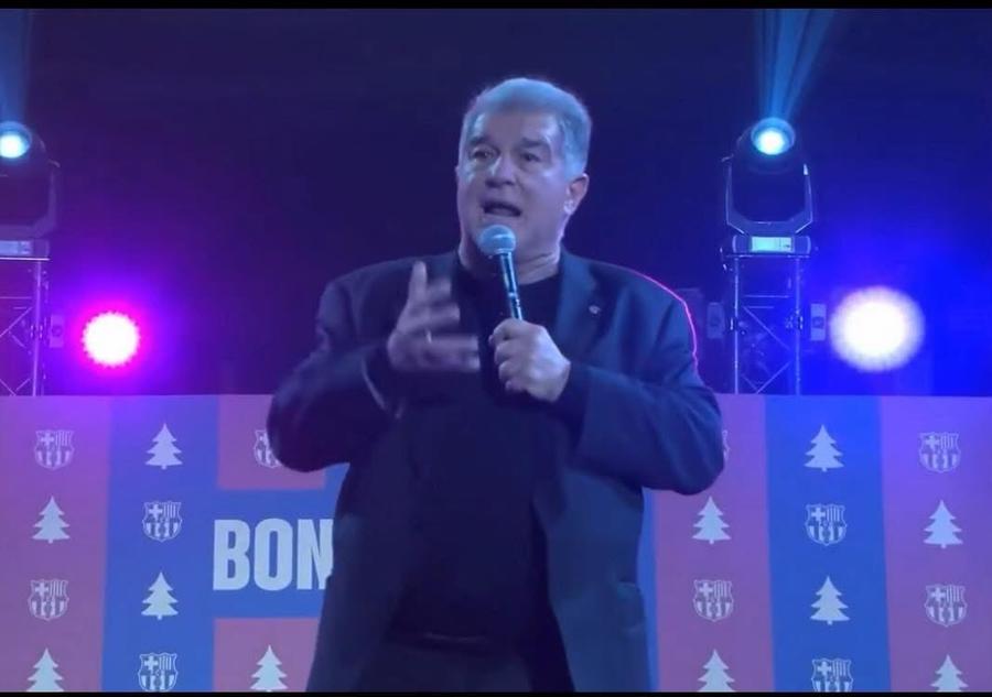 Joan Laporta, președintele Barcelonei, la petrecerea de Crăciun a echipei / foto: X Laporta a izbucnit împotriva Realului: „Au o televiziune de gunoi de unde varsă minciuni”