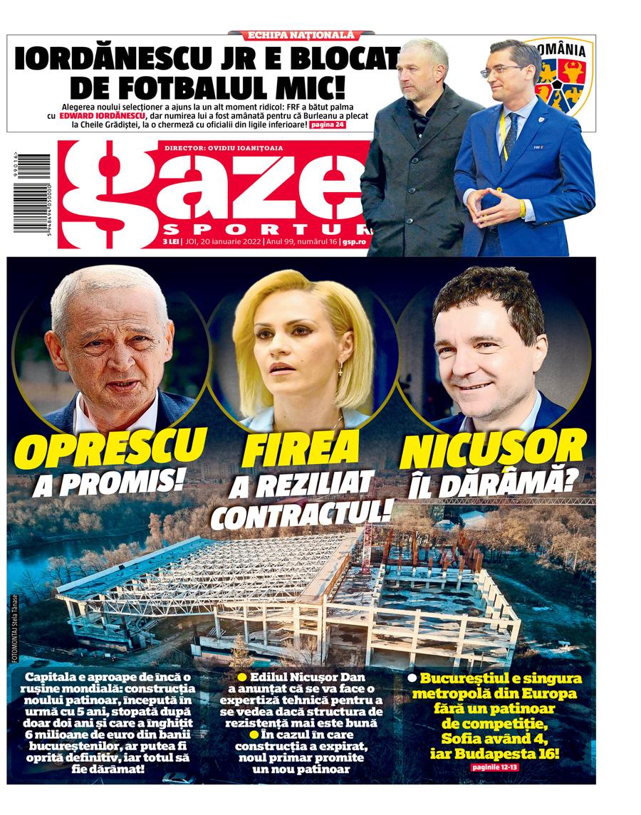 Coperta GSP din 20 ianuarie 2022: Nicușor Dan, actualul edil al Capitalei, ia în calcul să dărâme construcția noului patinoar Bucureștiul șochează: noul patinoar a expirat înainte să fie finalizat?! » După 9 ani și 6 milioane de euro cheltuite, Primăria Capitalei ia în calcul să-l dărâme!