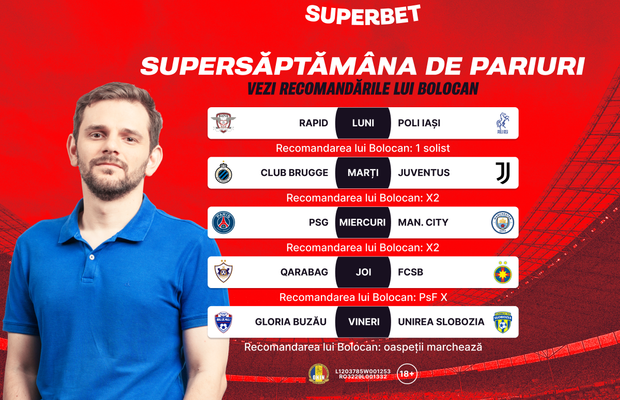Supersăptămâna de pariuri: Liga Campionilor se întoarce, la fel și recomandările lui Bolocan