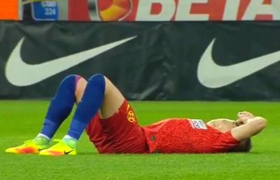 FOTO Experiment nereușit! Dragoș Nedelcu, trimis fundaș central, s-a accidentat în minutul 11 al duelului FCSB - Chindia
