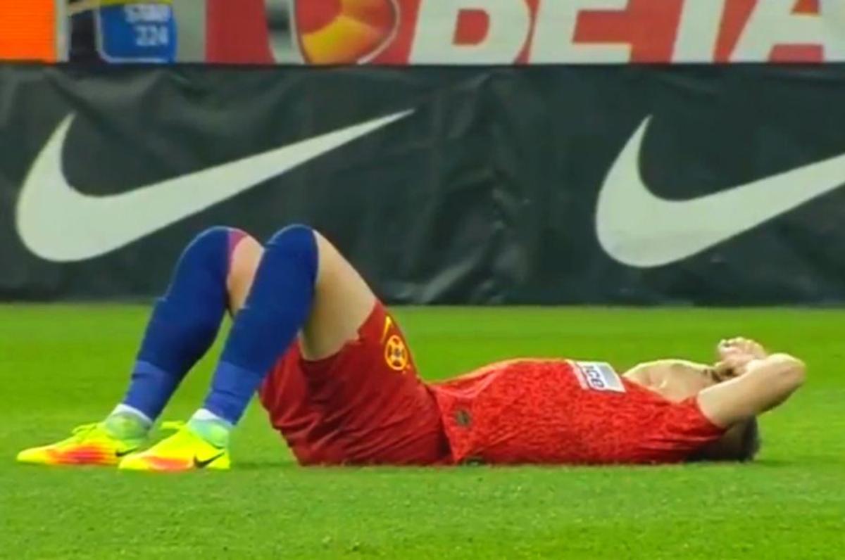 Dragoș Nedelcu, accidentare în FCSB - Chindia / FOTO: Captură TV @Digi Sport 1