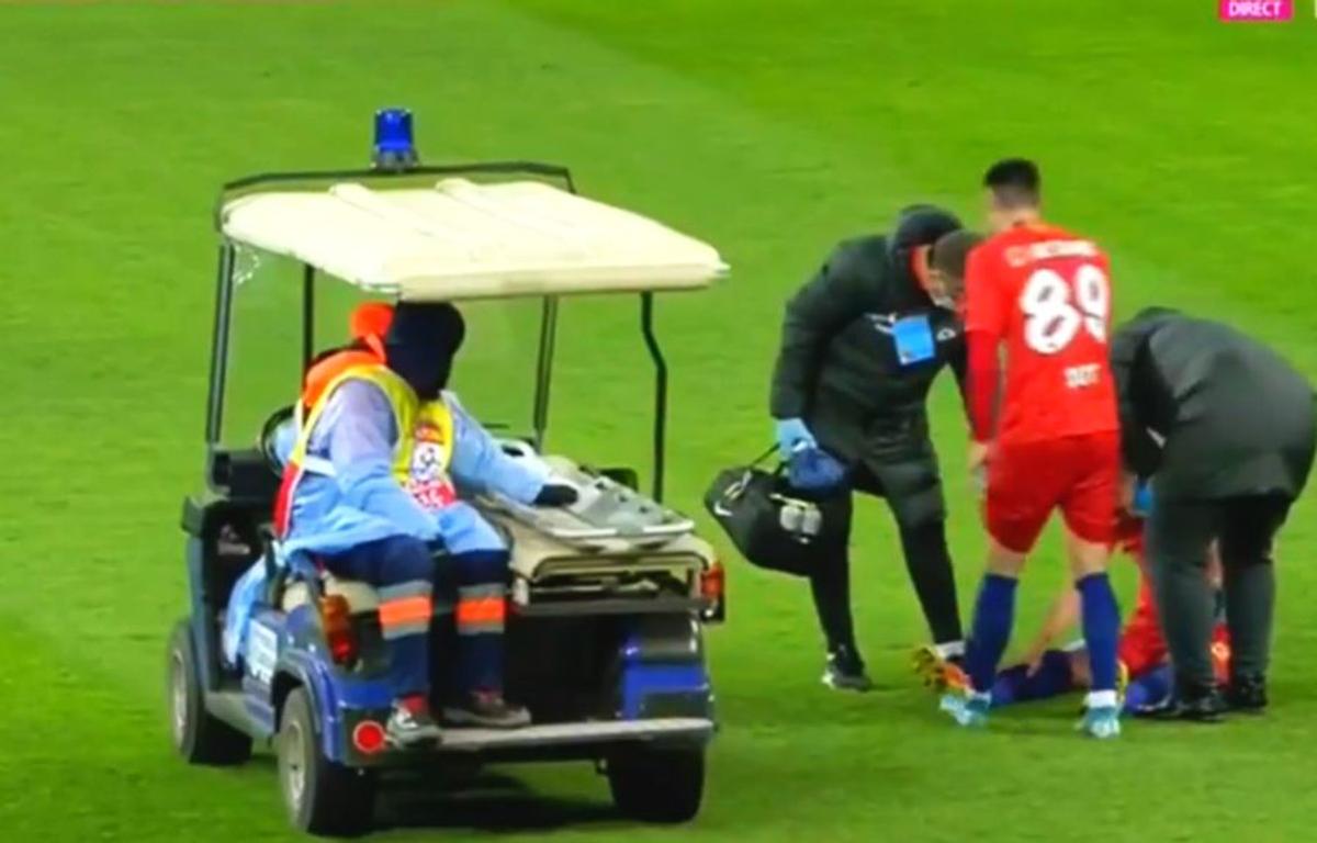 Dragoș Nedelcu, accidentare în FCSB - Chindia / FOTO: Captură TV @Digi Sport 1