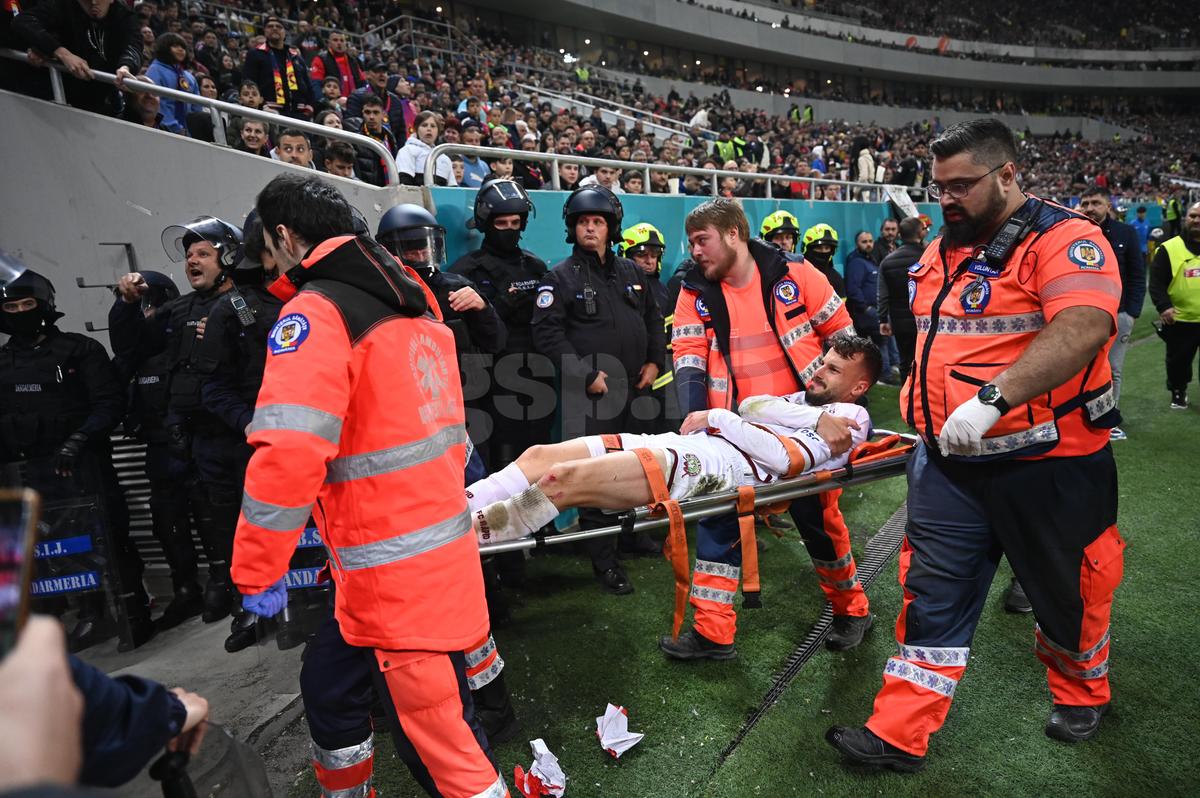 Scene revoltătoare pe Arena Națională » Jandarmii, nevoiți să intervină cu scuturile în momentul accidentării lui Hromada