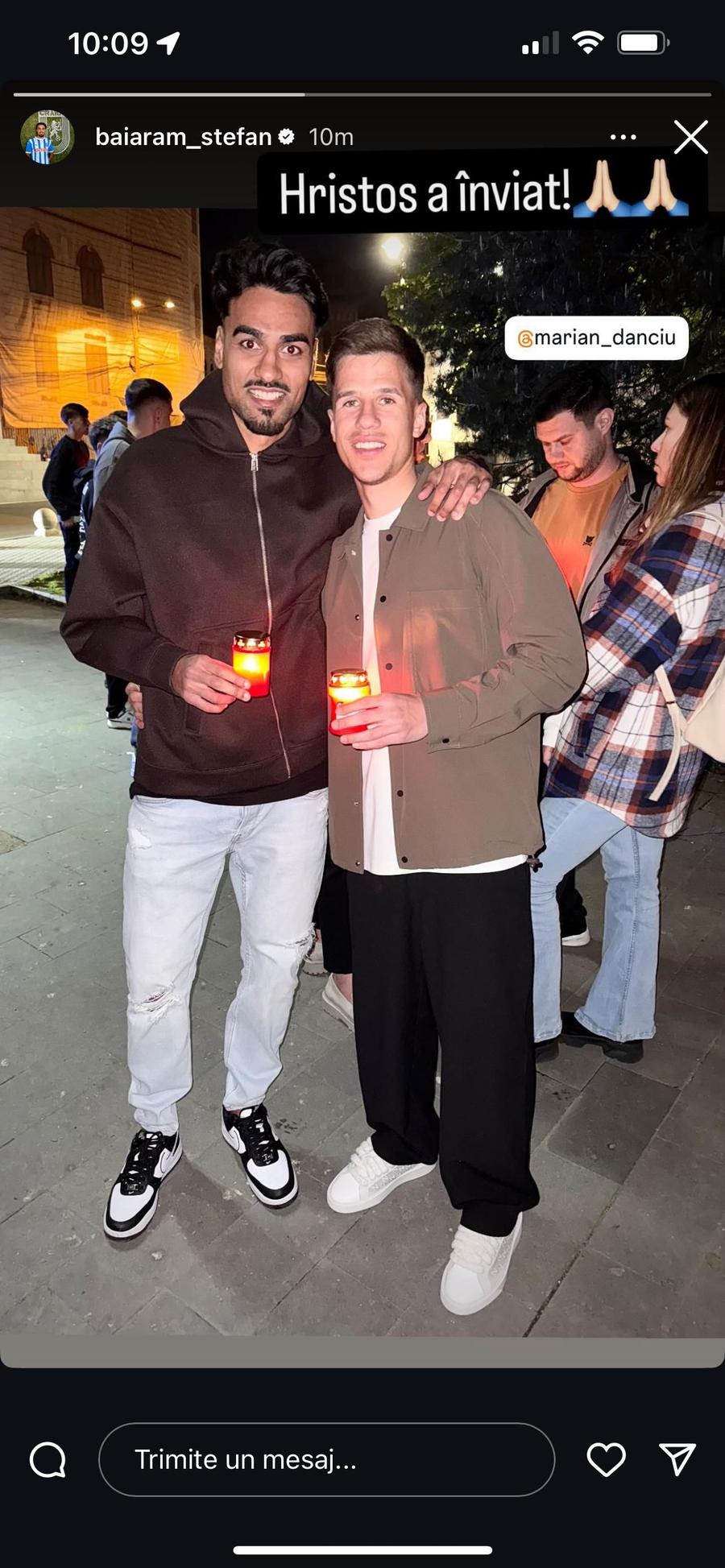 Ștefan Baiaram și Marian Danciu au mers împreună să ia Lumină / Foto: Instagram Genial! Alexandru Mitriță a semnat „contractul” de Paște! » Rădoi, Felgueiras și Bancu au fost martori: „Trebuia să negociezi mai dur”