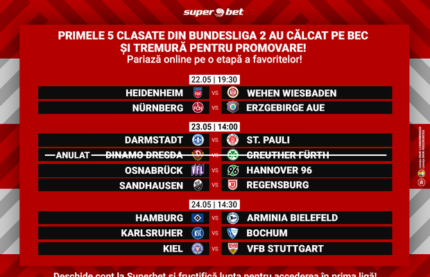 Granzii din Bundesliga 2 vor să iasă din corzi. În weekend urmează etapa a 27-a!