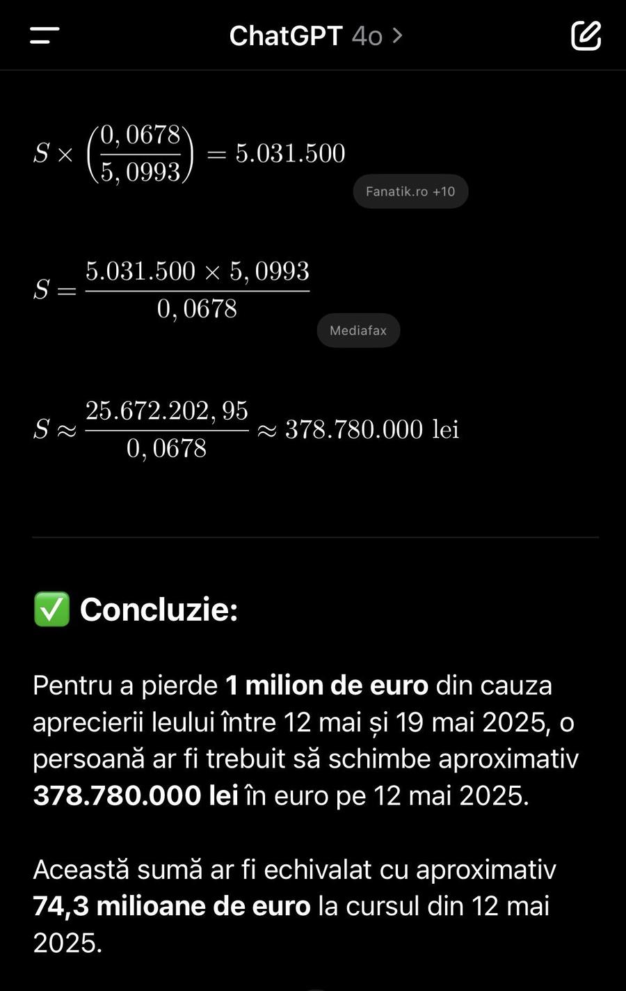 Câți lei a schimbat Gigi Becali, dacă a pierdut 1 milion de euro la cursul zilei? Chat GPT a dat răspunsul