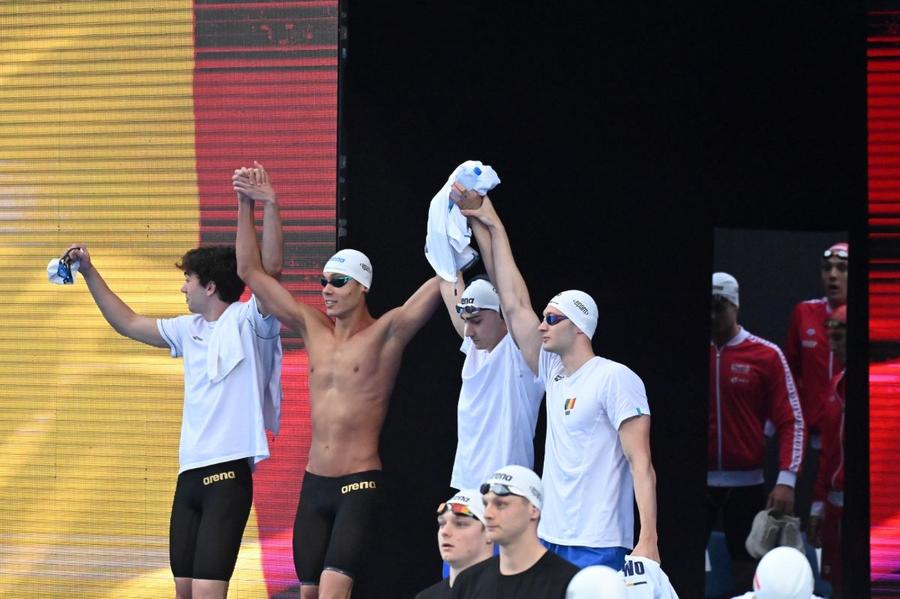 Ștafeta masculină de 4x100 m liber a României Foto: Roxana Fleșeru (Belgrad) David Popovici despre strategia pentru finala de la 200 m liber la Campionatele Europene de la Belgrad: „Pași mici, cum am făcut întotdeauna, a funcționat mereu”