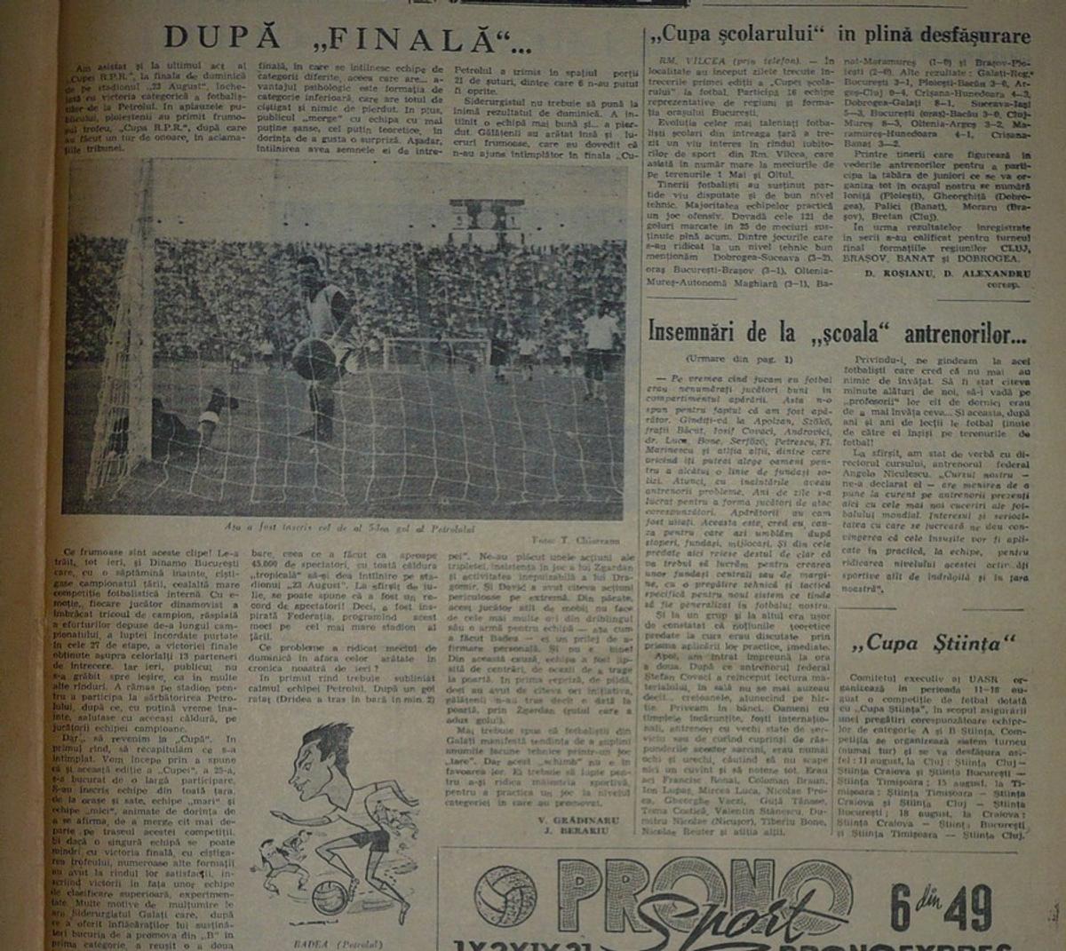 RETRO GSP. 57 de ani de la prima Cupă cucerită de Petrolul. Și de la gestul unicat făcut de ploieșteni