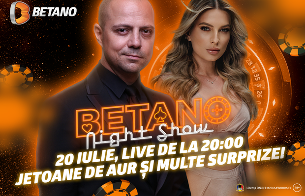 Nu rata ultimul episod Betano Night Show din acest sezon! Distrează-te alături de Dan Badea și de Ana Baniciu și câștigă 5 Jetoane de Aur!