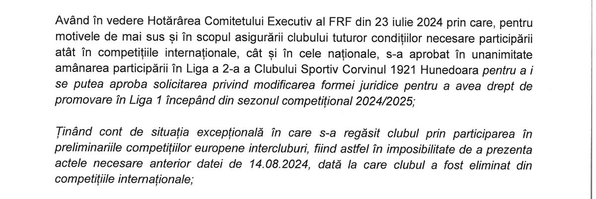 Decizie FRF - Corvinul